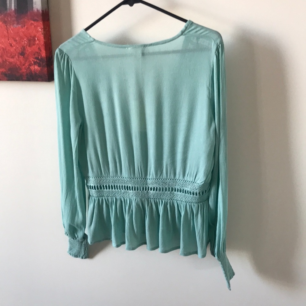 Boho Plunge Neckline Turquoise Top - Picture 6 of 8